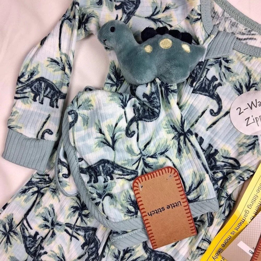 Little Stitch Dinosaur Footed Sleeper Security Blanket Lot Sz 12 Mos Polyester